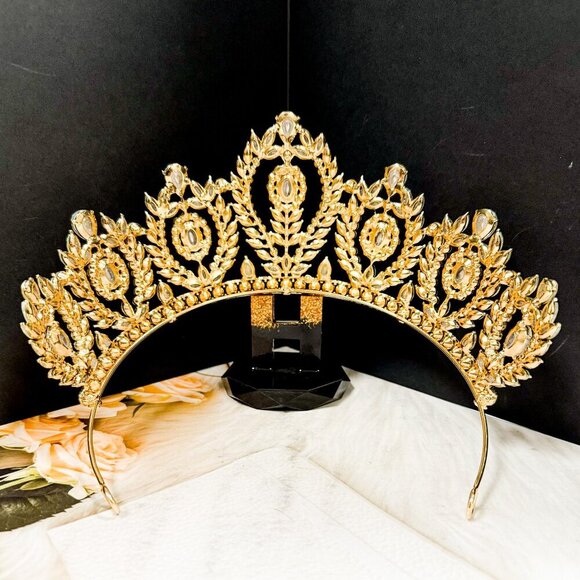 Princess Crown, Crystal Gold Crown, Beautiful Goddess Crown, Prom Headpiece main image 6